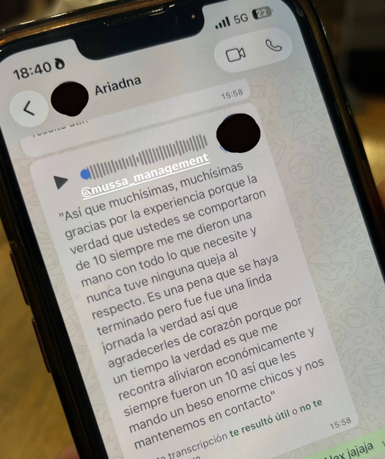Testimonio: agradecimiento por la experiencia y el alivio económico